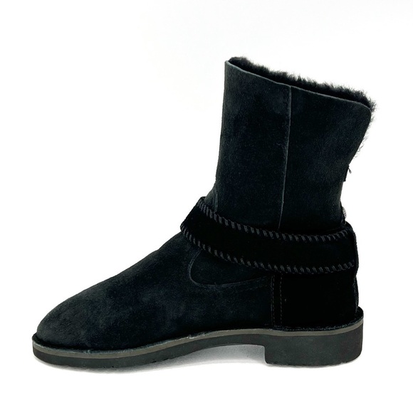 Ugg Cedric Biker Boot Size 6 Black Suede Shearling Uggs Ankle Booties New NWT - Picture 4 of 12
